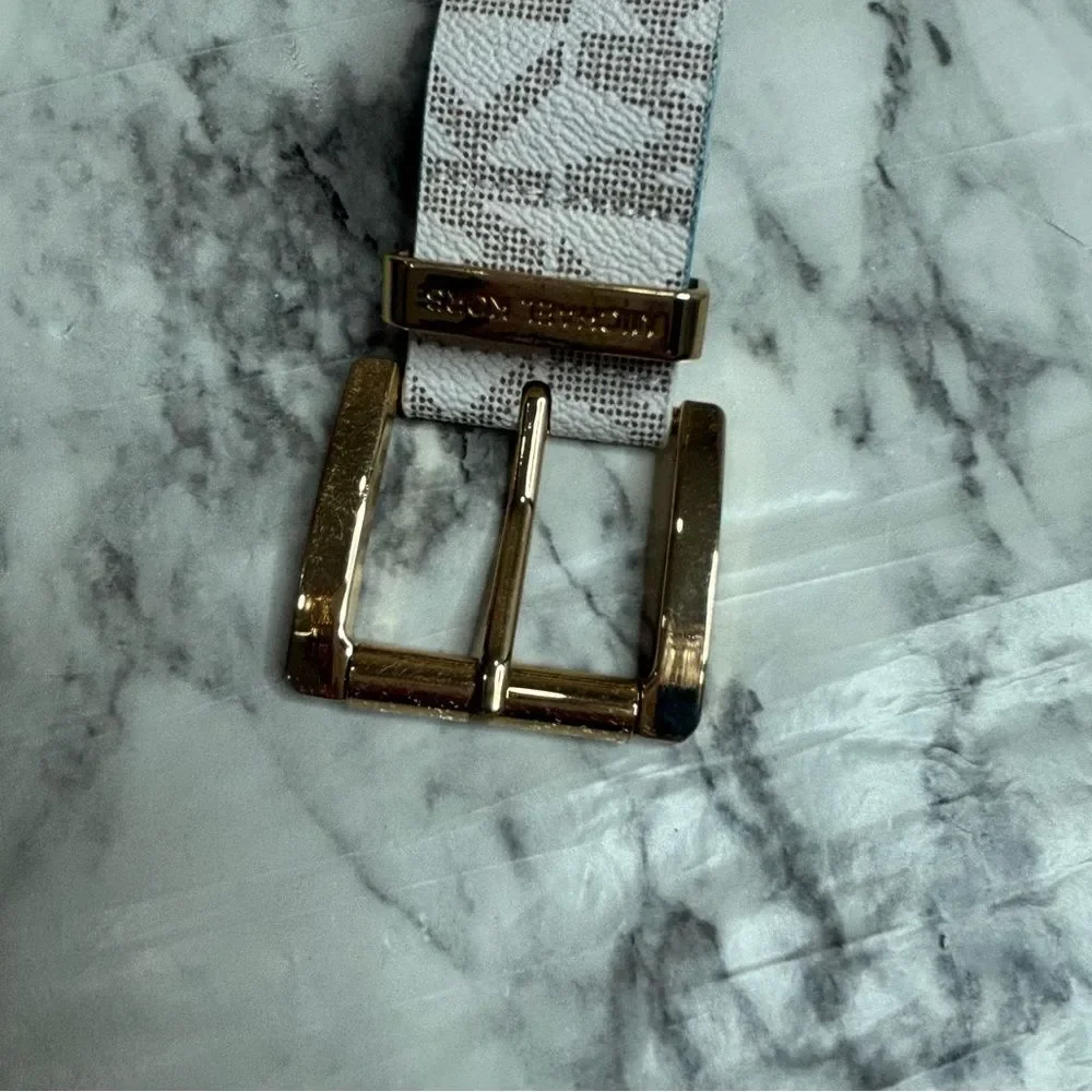 Michael Kors MK logo white gold buckle belt size small faux leather